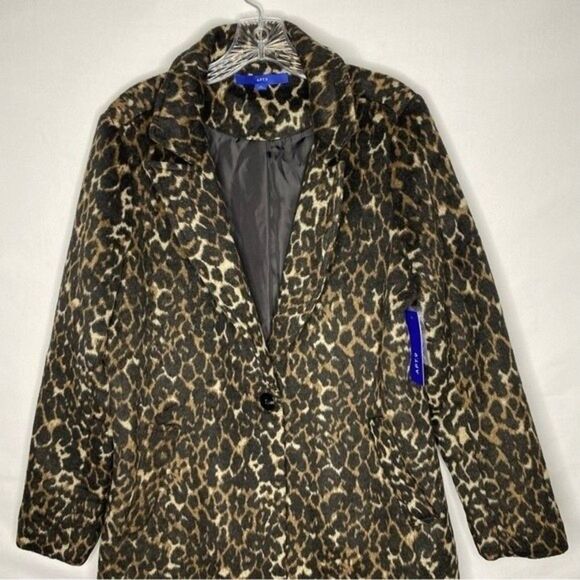 Apt 9 Overcoat Women’s M Brown Black Cheetah Animal Single Button Wool Blend - Picture 4 of 11